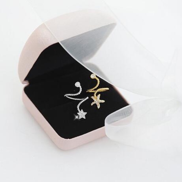 Crystal Starfish Gold Wraparound Open Ring - Picture 6 of 7